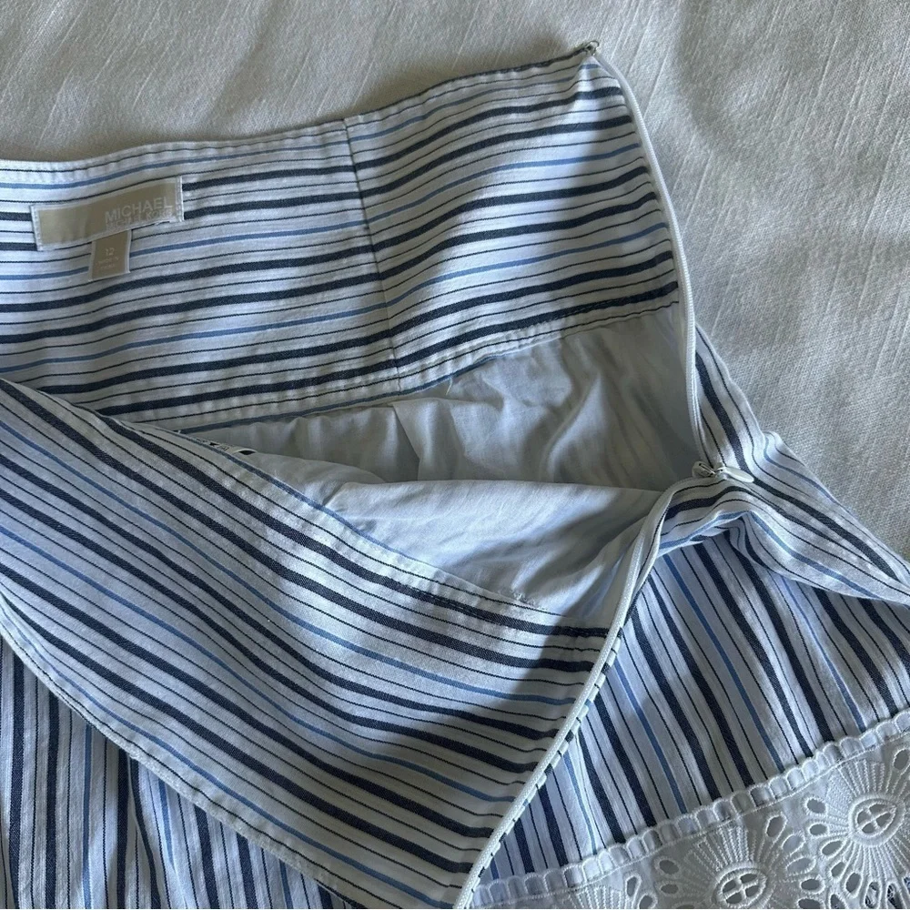 Michael Kors Womens 12 Striped Cotton Gauze Eyelet Skirt Cottage Grandmillenial